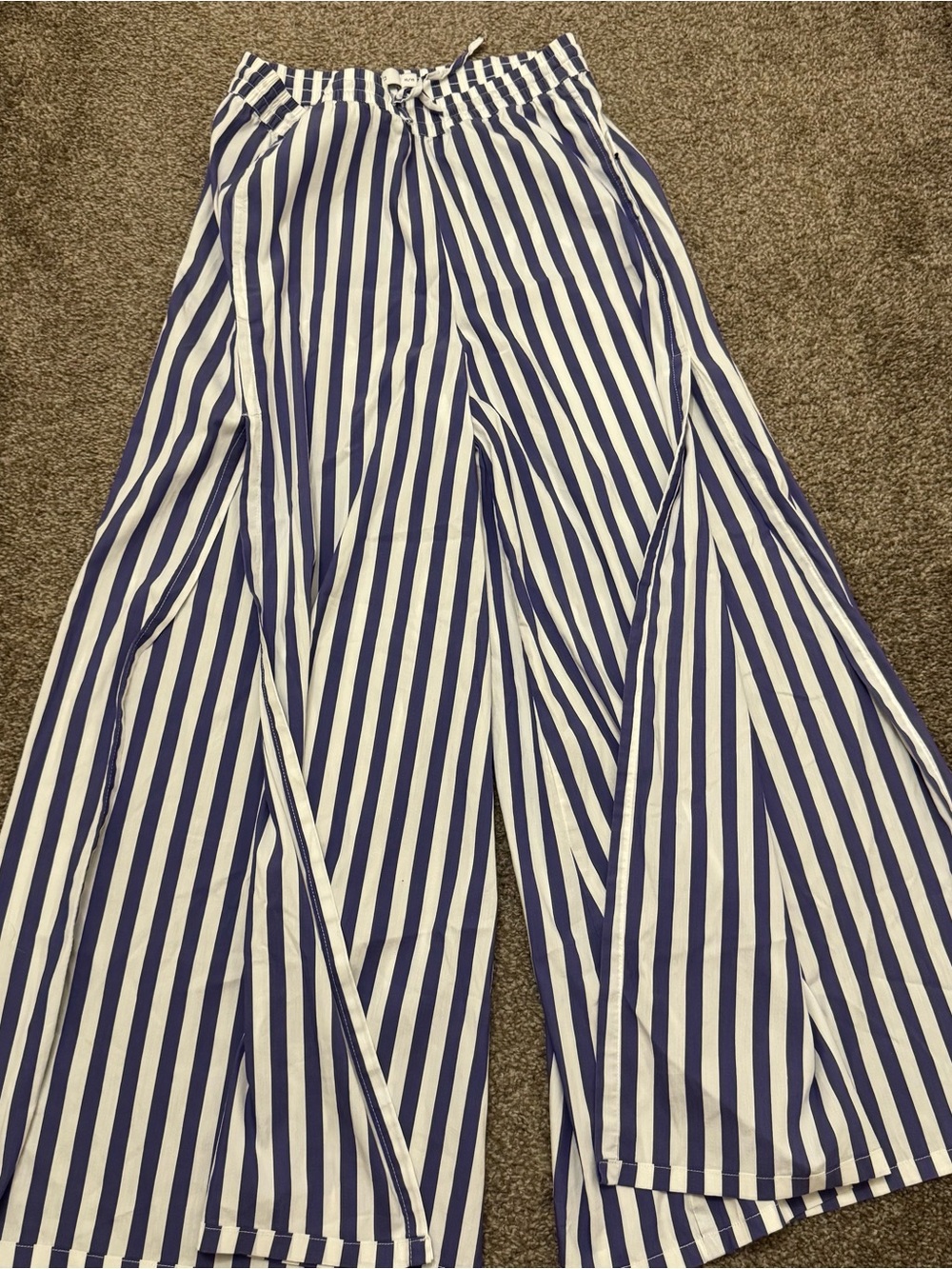 Onia Purple and White Striped Wide-Leg Pants